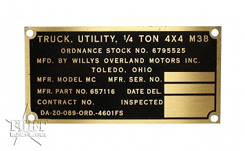 Oryginalna tabliczka identyfikacyjna - Plate Identification - Jeep Willys M38 (NOS) 