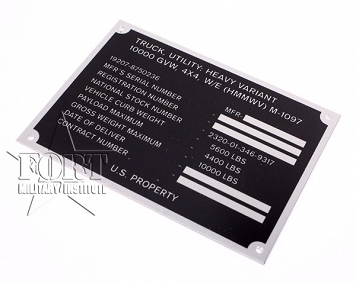 Tabliczka znamionowa - Data Plate - M-1097 - HMMWV