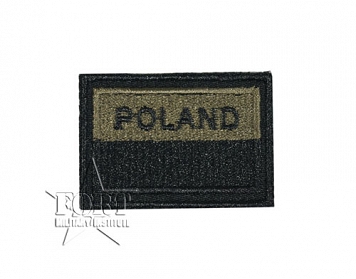 Naszywka - Flaga Polska + Poland, polowa - czarna ramka