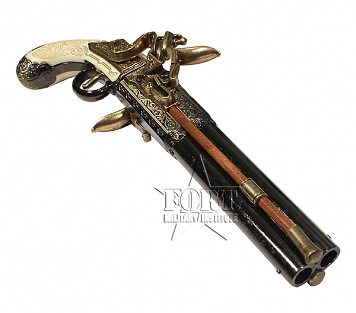 Pistolet skałkowy, dwulufowy, obrotowy - Anglia 1750 - replika