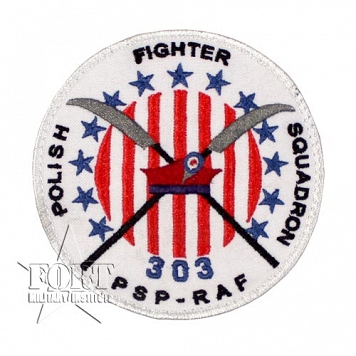 Naszywka - Dywizjon 303 - Polish Fighter Squadron 303 - średn. 10 cm - biała